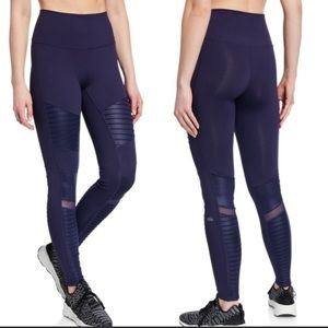 Alo Yoga Moto Sport Leggings with Mesh Panels, Mid Rise, Blue, Size Small